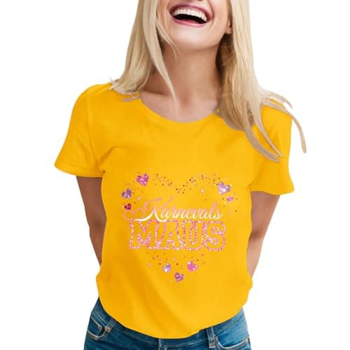 Image of Short Sleeve Crew Neck T-Shirt Carnival Graphic Print Comfortable, yellow, 3XL