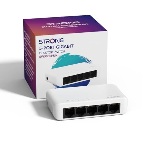 Image of Strong 5 Port Gigabit Ethernet Switch, High-Speed LAN Splitter, 10/100/1000 Mbps, Plug & Play Network Hub, Energy-Efficient, Silent, Desktop or Wall-Mount, Suitable for Home & Office