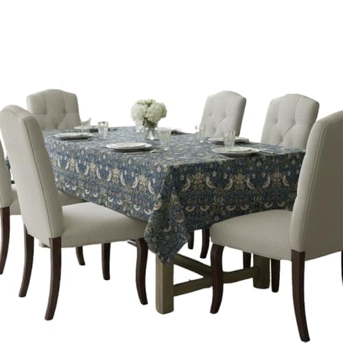 Image of Jolee William Morris Strawberry Thief Navy Blue Tablecloth - 144 CM x 100 CM - Outdoor Indoor Water Repellent Rectangular Fabric - JoleeFabrics Design - Kitchen Dining Decor