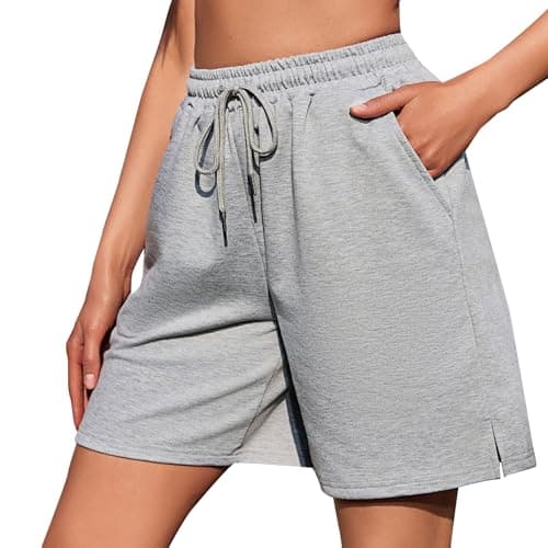 Image of Jezonga Women's Running Shorts Gym Jogger Sweat Athletic Travel Casual Loose High Waisted Lounge Bermuda Sport with Pockets Grey, XL