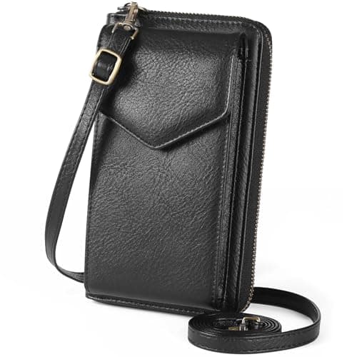 Image of SENDEFN Crossbody Phone Bag for Women, Cross Body Handbags Phone Purse with Long Strap，Genuine Leather RFID Blocking Cell Phone Wallet Black
