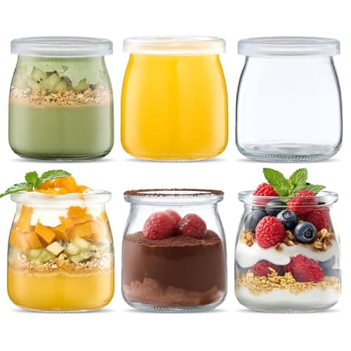 Image of Danmu Art 200ml Yogurt Pudding Glass Jars with Plastic Lids Mini Cup Small Glass Bottles (6)