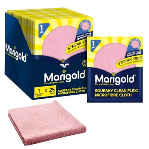 Image of Marigold Squeaky Clean Flexi Microfibre Cloth, Case Pack of 25 Singles, Streak Free Microfibre Cleaning Cloths, Multifunctional Reusable Cloths for All Surfaces, Machine Washable, 32 x 27 cm each