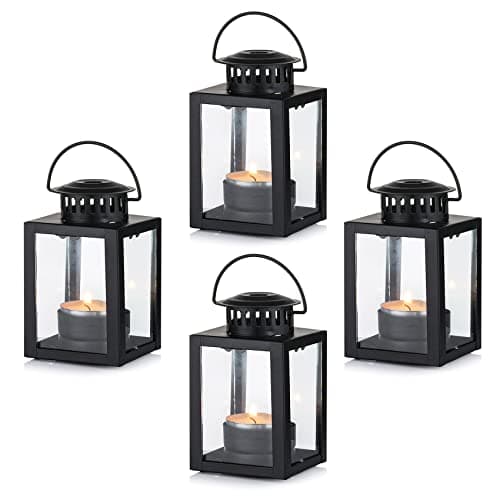 Image of Nuptio Lanterns for Candles Garden Lanterns, 4 Pcs Vintage Style Hanging Small Lanterns for Tealight Candle, Black Candle Tea Light Holders for Indoor Outdoor Events Birthday Party Wedding