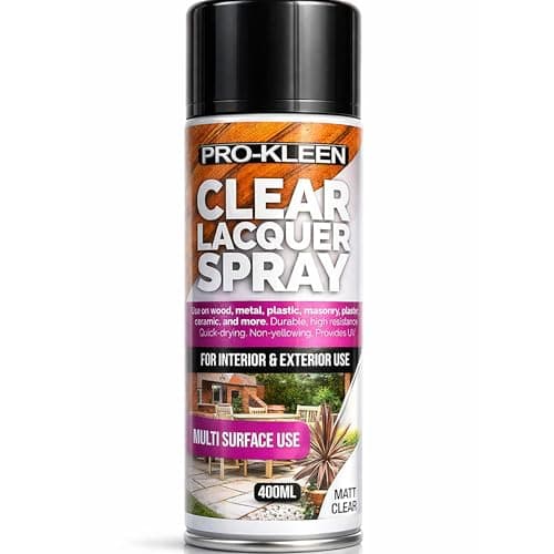 Image of Pro-Kleen Clear Lacquer Spray - Protects and Seals - for Metal, Wood, Plastics & Ceramics - Fast Drying Formula for Interior and Exterior Surfaces - Clear, Durable & Flexible - (Matt, 1 x 400ml)
