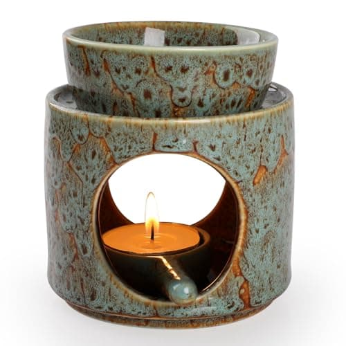Image of WD&CD Wax Melt Ceramic Oil Burner Aroma Diffuser Essential Oil Burner Aromatherapy Wax burner with Tealight Holder Home Bedroom Decor, Green
