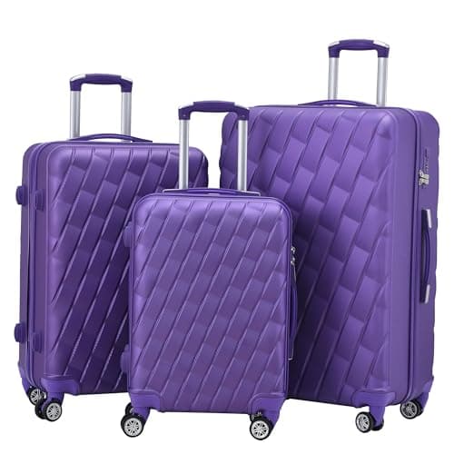 Image of CMY Suitcase Set Hard Shell Suitcases Lightweight 3 Digit Combination Lock 4 Dual Spinner Wheels 3 Pcs suitcases & Travel Bags Luggage Sets Luggage with Telescopic Handle (Purple, 3 Piece Set)