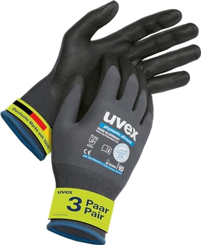 Image of Uvex Safety phynomic Allround 3-pack gloves for garden, workshop and operation, light mounting gloves, moisture-repellent protective gloves, grey