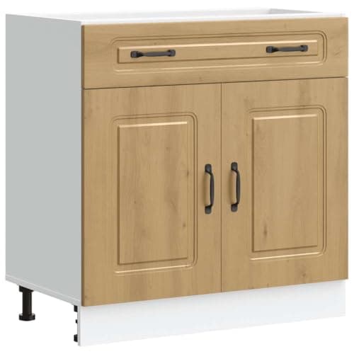 Image of vidaXL Kitchen Base Cabinet - Artisan Oak Engineered Wood, Kalmar Range, Modern Style, 80 x 46 x 81.5 cm - Ample Storage & Adjustable Feet
