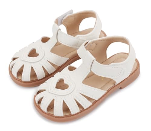 Image of FEOYA Baby Girls Non-Slip Closed Toe Flat Shoes Toddler Summer Sandals Soft Sole First Walking Sandals Casual Classic Shoes Size 11