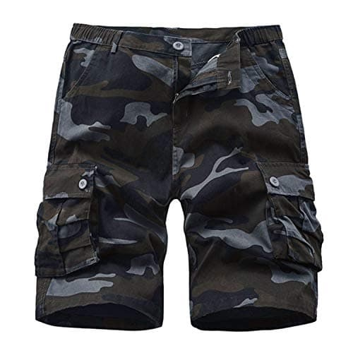 Image of APTRO Mens Cargo Shorts Combat Casual Cotton Shorts with Multi Pockets Workwear Camo Black CS05 36