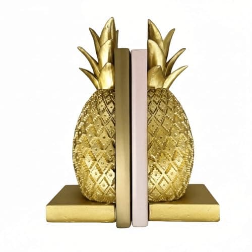 Image of Felicity Gold Pineapple Bookends for Heavy Books (23 x 9 x 8cm) - Set of 2 Decorative Non-Slip Book Stopper, Modern Bookshelf Home Decor - Luxury Interiors by Rowen Homes