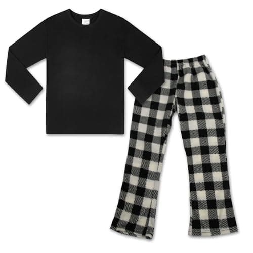 Image of LNFINTDO Pyjamas for Kids Girls Christmas Pyjamas Set Winter Fleece Pjs 2pcs Long Sleeves Nightwear Tops & Plaid Bottoms Sets for 7-13 Years