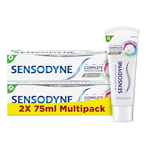 Image of Sensodyne Complete Protection & Advanced Whitening Toothpaste for Sensitive Teeth, Eliminates Bad Breath, 75ml (Pack of 2)