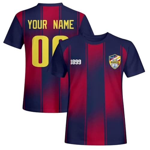Image of PopoluFaya Barcelona T-Shirt Personalised Custom Name and Number Crew Neck Short Sleeves for Man Gifts