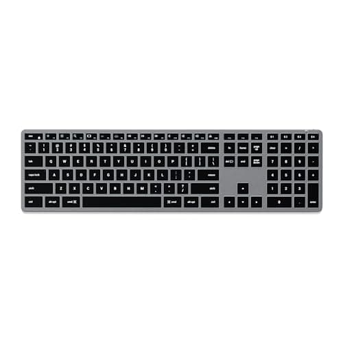 Image of Satechi Slim X3 Bluetooth Wireless Keyboard, US QWERTY Layout, Backlit Numeric Keypad, Multi-Device for MacBook Air & Pro M5 M4 M3, Mac Mini, iPad Air & Pro, iMac and more – Space Grey