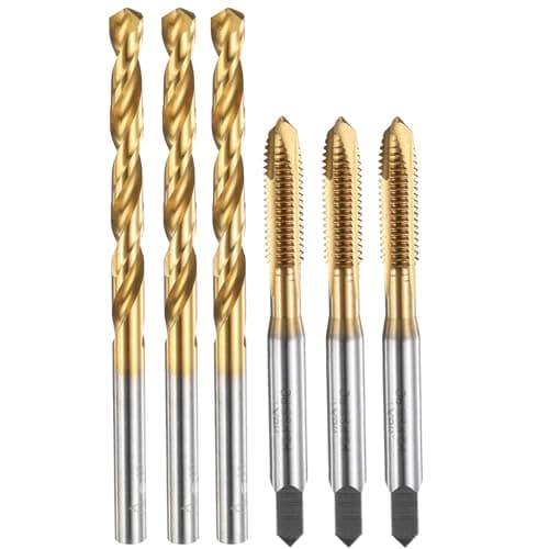 Image of sourcing map Tap and Drill Bit Set, 3pcs M6 x 1 Metric Spiral Point Thread Screw Taps & 3pcs 5.0mm Twist Drill Bits, Titanium Coated HSS-6542 Tapping Threading Tool Kit