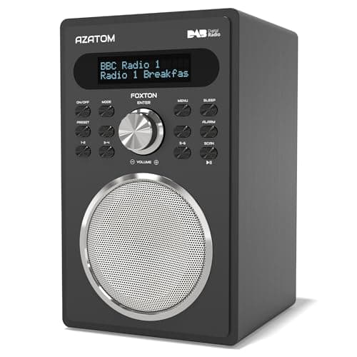 Image of DAB/DAB+ & FM Digital Radio | Simple Controls | Dual Alarms & Sleep Timer | Mains Powered | Bluetooth | USB Device Charging | Perfect for Home, Office or Outdoors | AZATOM Foxton FX2 (Black)