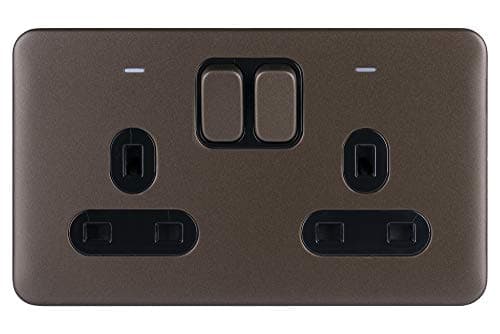 Image of Schneider Electric Lisse Screwless Deco - Switched Double Power Socket, Double Pole, With Neon Indicator, 13A, GGBL3021DBMB, Mocha Bronze With Black Insert