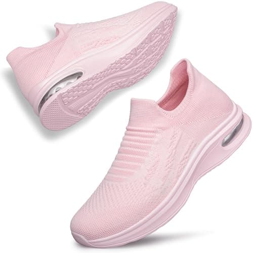 Image of SURFING TREE Womens Slip on Walking Trainers Non Slip Running Shoes Breathable Sneakers Pink Trainers for Women Size 6