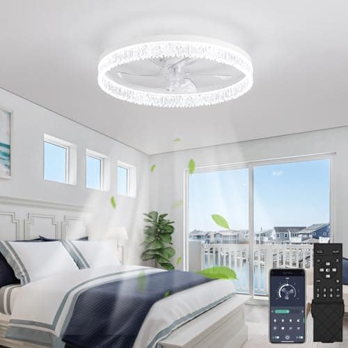 Image of OMGPFR 50CM Modern Ceiling Fan with Light, LED Dimmabl Fan Lamp with Remote Control, 30W 3000lm Dimming Lighting Fixture for Living Room Bedroom Ceiling Lights, Mute 6 Speeds, Reversible, White A