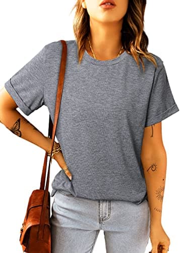 Image of Suncife Womens Summer Casual Crewneck Basic Tshirts Short Sleeve T Shirt Tees Tops (Gray,M)