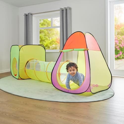 Image of Liberty House Toys Kids Play Tent & Tunnel Set, Complete with 100 Colourful Balls, Multicoloured, Dia100 x H135 cm