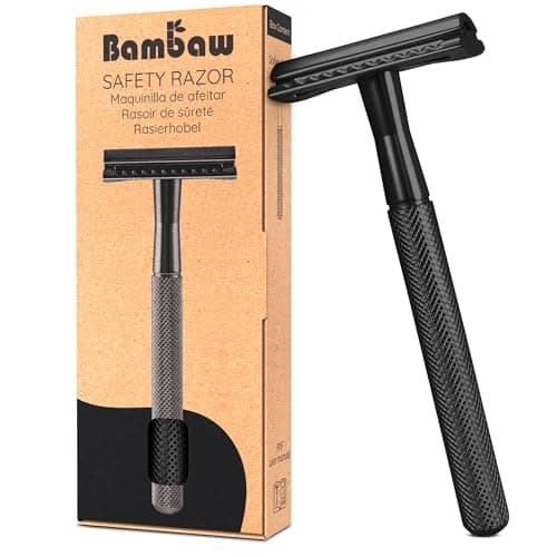 Image of Bambaw Double Edge Razor Men, Metal Safety Razors for Men, Manual Shaving for a Close Shave with Non-Slip Handle, Suitable for All Skin Types, Smooth Shave, No Blade Included (Black)