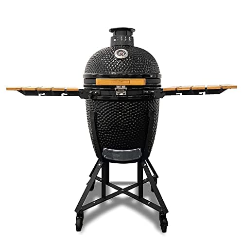 Image of Luxe Outdoor Kamado BBQ Charcoal Grill | Ceramic Barbecue Grill with Side Panel | Roast | Low and Slow | Bake | Grill | Smoke | 250 Square Inches Cooking Area | Agate Black 20"