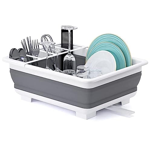 Image of THANSTAR Collapsible Dish Drying Rack, Foldable Dish Drying Rack, Portable Space-Saving Drainer, Organiser for Kitchen, Caravan, Camper, Camping Essentials, RV Accessories