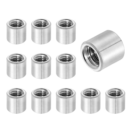 Image of sourcing map 12Pcs M8x1.25x10mm Round Coupling Nuts, Stainless Steel Connector Nut Fasteners Rod Hardware Nuts 10mm OD for Threaded Rod, Industrial Construction Fasteners, Silver