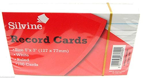 Image of Silvine Ruled Record Cards White 5" x 3" Ruled Flash Cards Revision Flash Cards