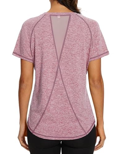 Image of Gyabnw Women's Sports T-Shirt Gym Tops Back Mesh Loose Fit Yoga Running Top Lightweight Moisture Wicking Crew Neck Short Sleeve for Ladies Pink