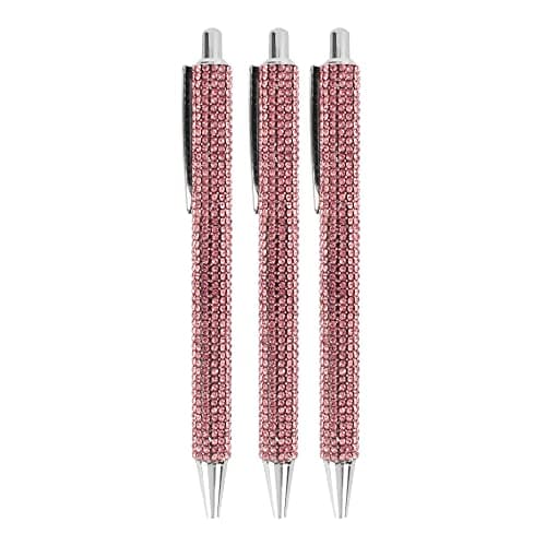 Image of LA HUATE 3pcs Bling Crystal Diamond Pens Metal Ballpoint Pens 0.7MM Black Ink Refill Click Pens Business Wedding School Office Supplies