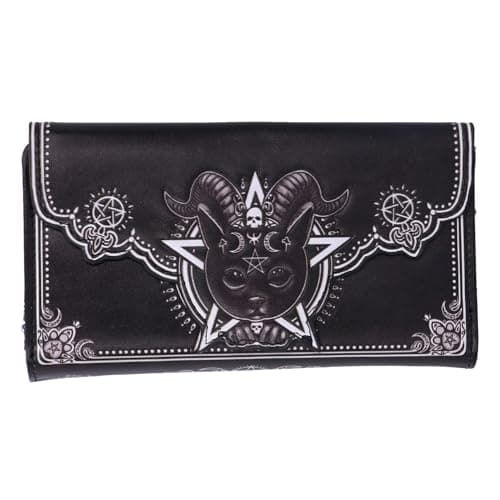 Image of Nemesis Now Pawzuph Embossed Purse 18.5cm, PU Leather, Black, Horned Cat Purse, Stylish and Practical, Multiple Slots for Cash and Cards