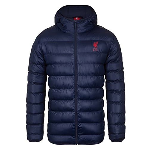 Image of Liverpool FC Official Football Gift Mens Quilted Hooded Winter Jacket Navy Med.