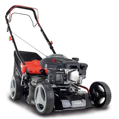 Image of Scheppach MS132-42 Self-Propelled Compact Petrol Lawnmower | 42 cm Cutting Width | Mulching Function | 45L Grass Bag | Easy Cleaning & Manoeuvrability