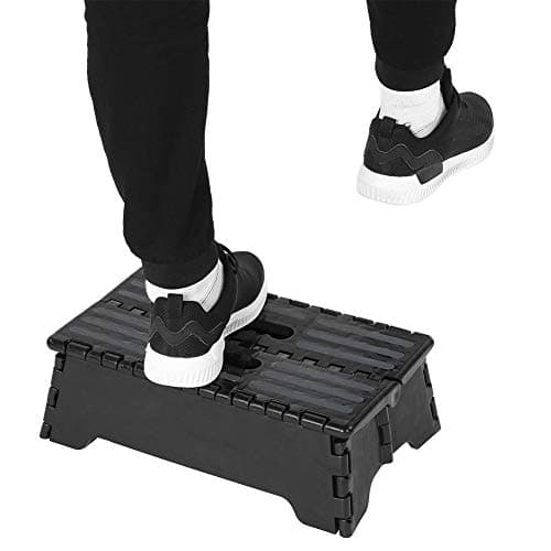 Image of Honiwu Folding Step Stool - 38x21.5x13/14.9x8.5x5.1inch Black Portable Plastic with Handle for Kitchen, Bed, Doorstep, Stairs, Car - 330lb Capacity