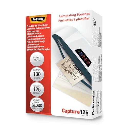Image of Fellowes Laminating Pouches (54x86mm) - Gloss Finish - 100 Sheets, 250 Micron (2x125) Clear & Durable Laminating Pouch - Ideal for Photos, ID Cards & Small Documents