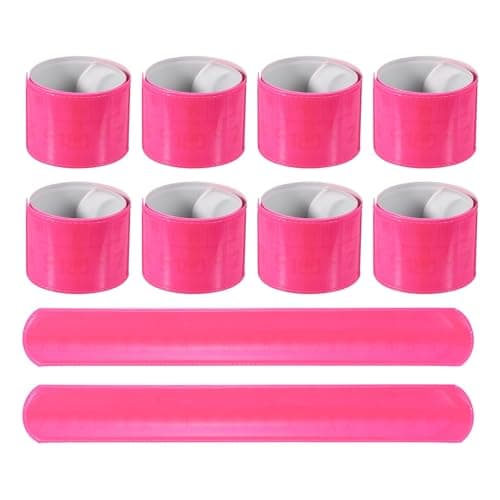 Image of PATIKIL 10Pcs Reflective Arm Bands, 8.7" High Visibility Bands Reflector Running Gear Snap Bracelet for Night Walking Running Cycling, Pink (Arc)