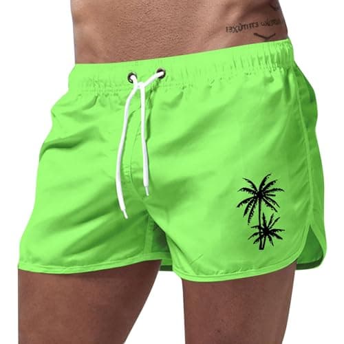 Image of Generisch Men's Polyester Coconut Print Beach Shorts for Sports Leisure Summer Holiday, Green, S