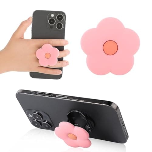 Image of JYTDBCS Pink Daisy Silicone Mobile Phone Grip Stand, Cute 2d Flower Cell Phone Holder, Collapsible Expandable Cell Phone Accessory For Smartphone Tablet Cell Phone Accessory