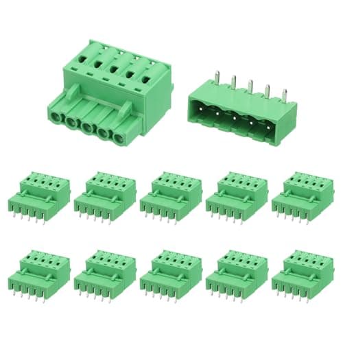 Image of sourcing map 10 Set 5-Pin 5.08mm/0.2" Pitch PCB Mount Screw Terminal Block Connectors No Soldering 2EDGKD Male & Female Connectors Plug for 28-10AWG, Green