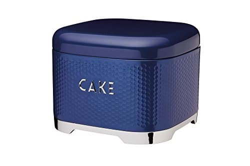 Image of KitchenCraft Lovello Textured Cake Storage Tin with Geometric Hexagon Pattern, 26 x 26 x 19 cm (1" x 1" x 7.5") - Midnight Navy