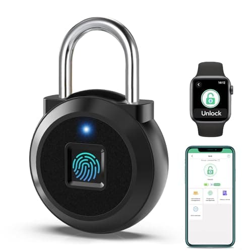 Image of Eseesmart Fingerprint Padlock, Gym Locker with Fingerpirnt Bluetooth APP Control, Smart Fingerprint Lock, Keyless Outdoor Waterproof Security Suitcase Luggage School Backpack (Black)