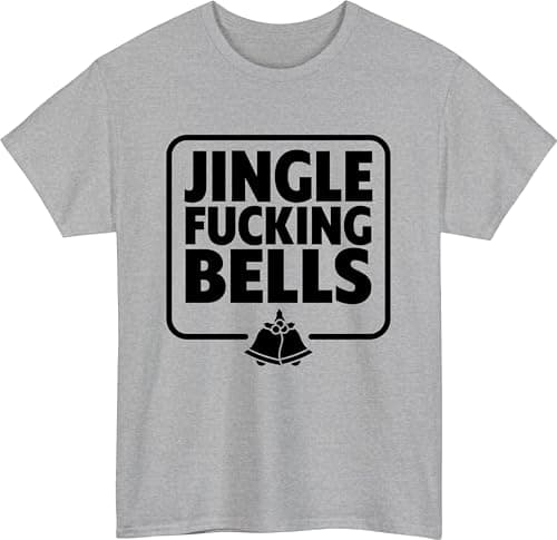 Image of Jingle Bells Naughty Xmas Humour T-Shirt | Jingle F**King Bells Sarcastic Christmas Comedy Theme for Cheeky Holiday Laughs and Bold Festive Attitude Inspired Seasonal Vibe Tee Top Heather Grey
