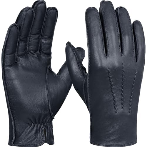 Image of GSG SINCE 1998 Men’s Leather Gloves Chrome-Free Sheepskin Touchscreen Warm Wool Lined Winter Driving Gloves Navy Blue Medium