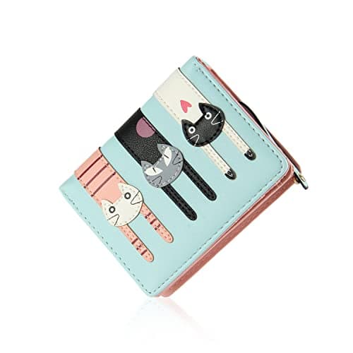 Image of EVEOUT Women's Wallet PU Leather Purse Cute Short Bifold Money Bag with Coin Purse Card Holder Light Blue