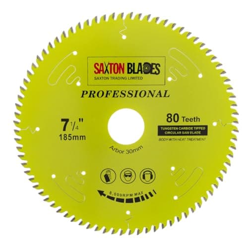 Image of TCT18580TPRO Saxton Professional Range TCT Circular Saw Blade 185mm x 80T x 30mm Bore, 16, 20, 25mm reduction rings Compatible with Bosch Makita Dewalt etc