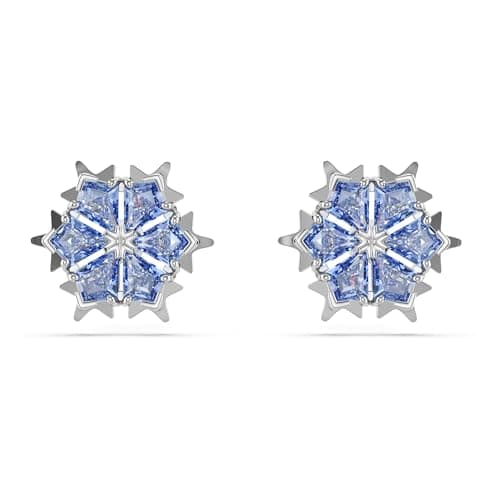 Image of Swarovski Magic Stud Earrings, Snowflake Motif with Blue Kite-Cut Crystals in a Rhodium-Finished Setting, Part of the Swarovski Magic Collection